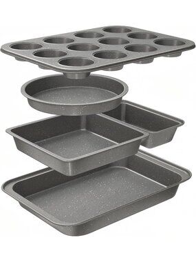 5-Piece Gray Baking Sheet Set Including Round/Square Cake Pan Baking Pans Set